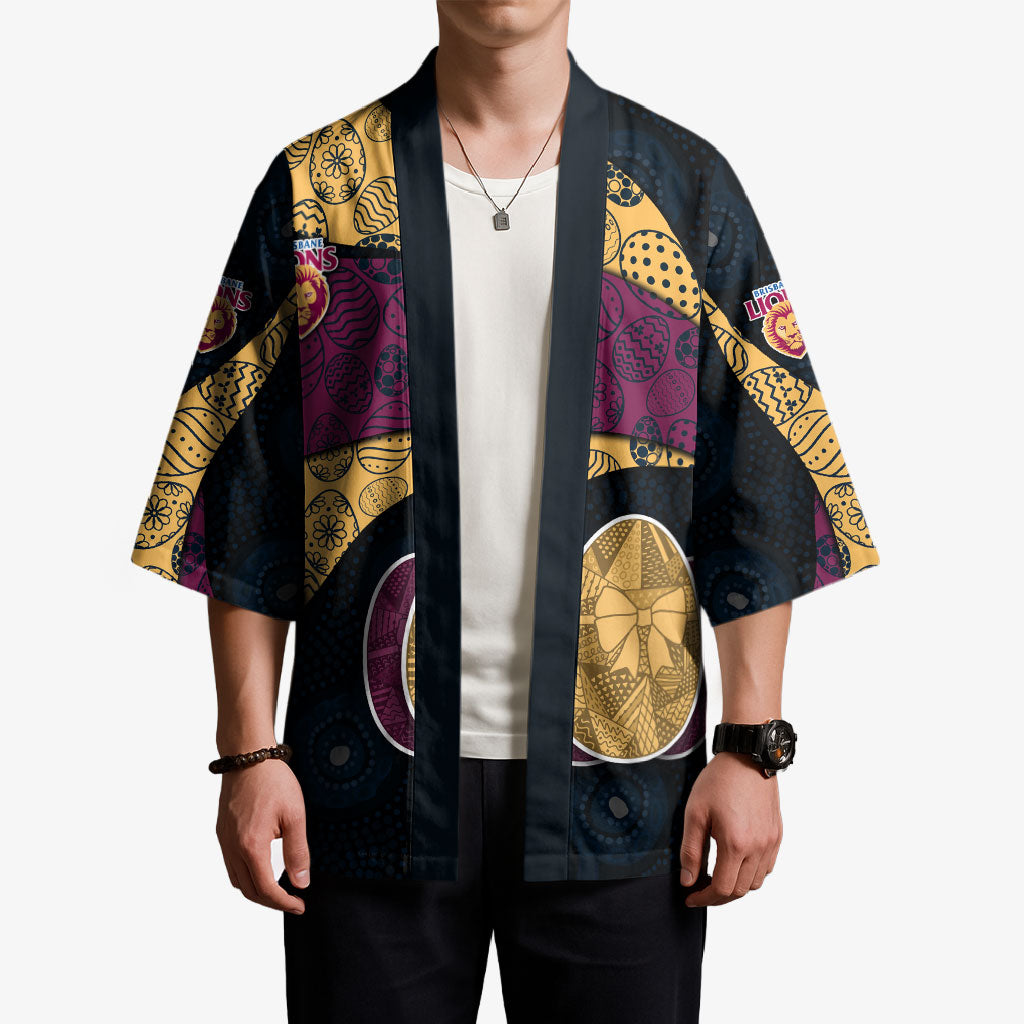 Personalized Brisbane Lions Football Kimono Easter Egg Pattern Maroon Gold Tribal Dot Art Style