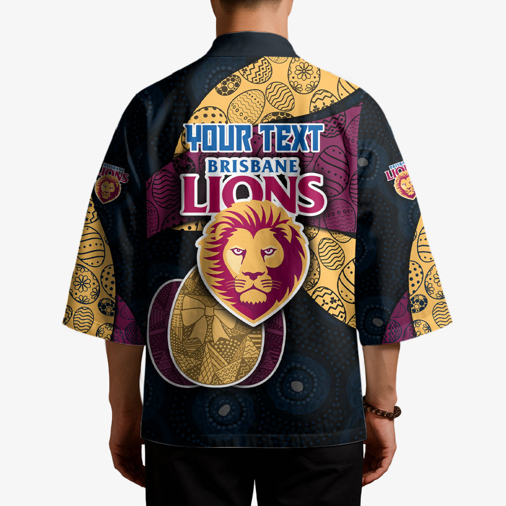 Personalized Brisbane Lions Football Kimono Easter Egg Pattern Maroon Gold Tribal Dot Art Style