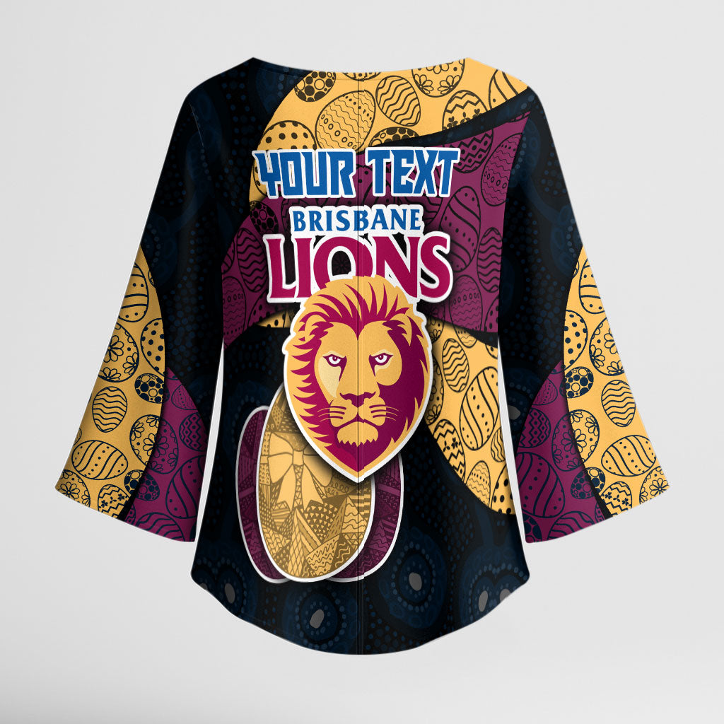 Personalized Brisbane Lions Football Kimono Sleeve Blouse Easter Egg Pattern Maroon Gold Tribal Dot Art Style