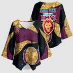 Personalized Brisbane Lions Football Kimono Sleeve Blouse Easter Egg Pattern Maroon Gold Tribal Dot Art Style