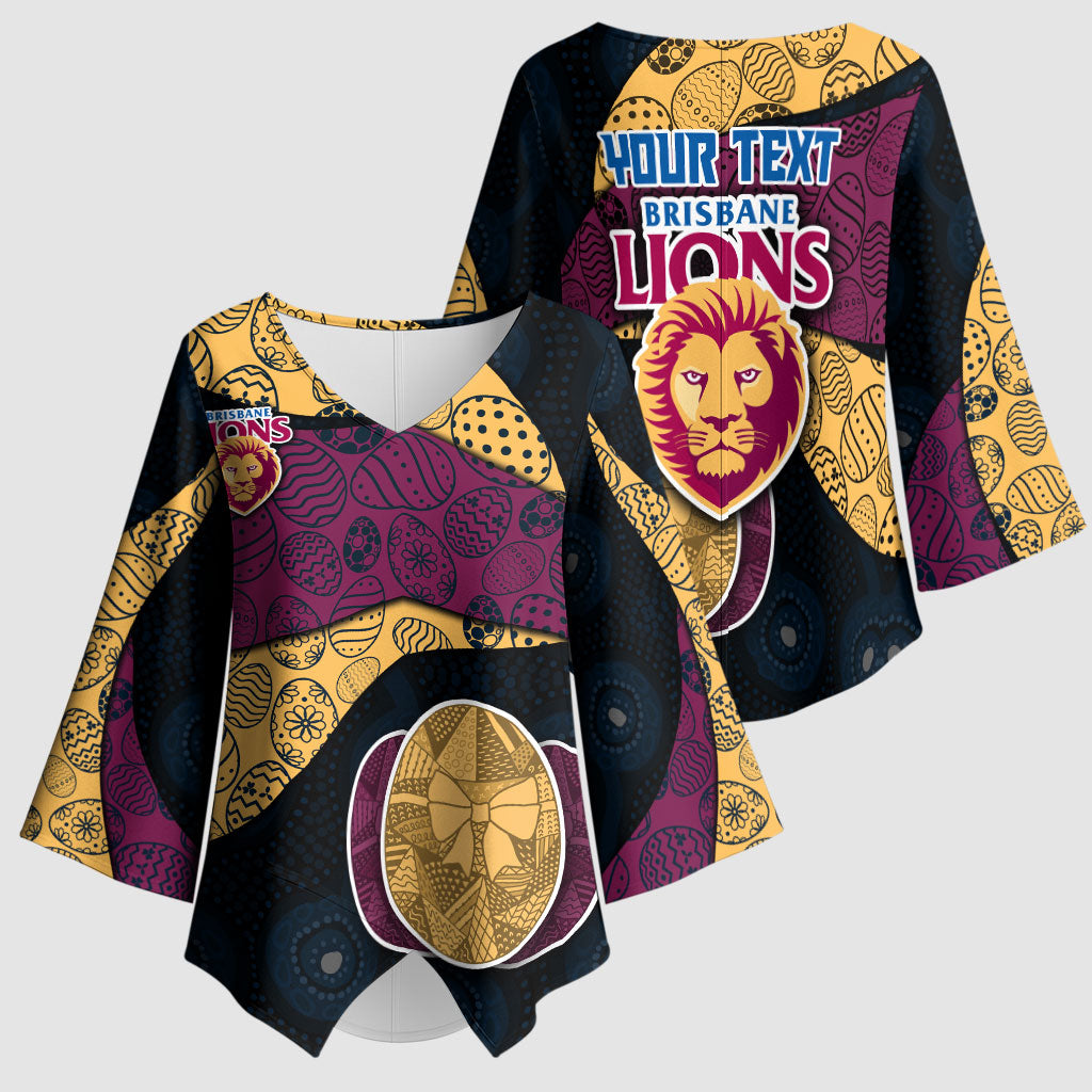 Personalized Brisbane Lions Football Kimono Sleeve Blouse Easter Egg Pattern Maroon Gold Tribal Dot Art Style