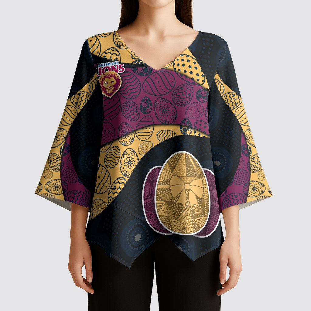 Personalized Brisbane Lions Football Kimono Sleeve Blouse Easter Egg Pattern Maroon Gold Tribal Dot Art Style
