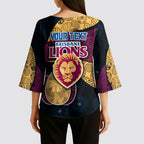 Personalized Brisbane Lions Football Kimono Sleeve Blouse Easter Egg Pattern Maroon Gold Tribal Dot Art Style