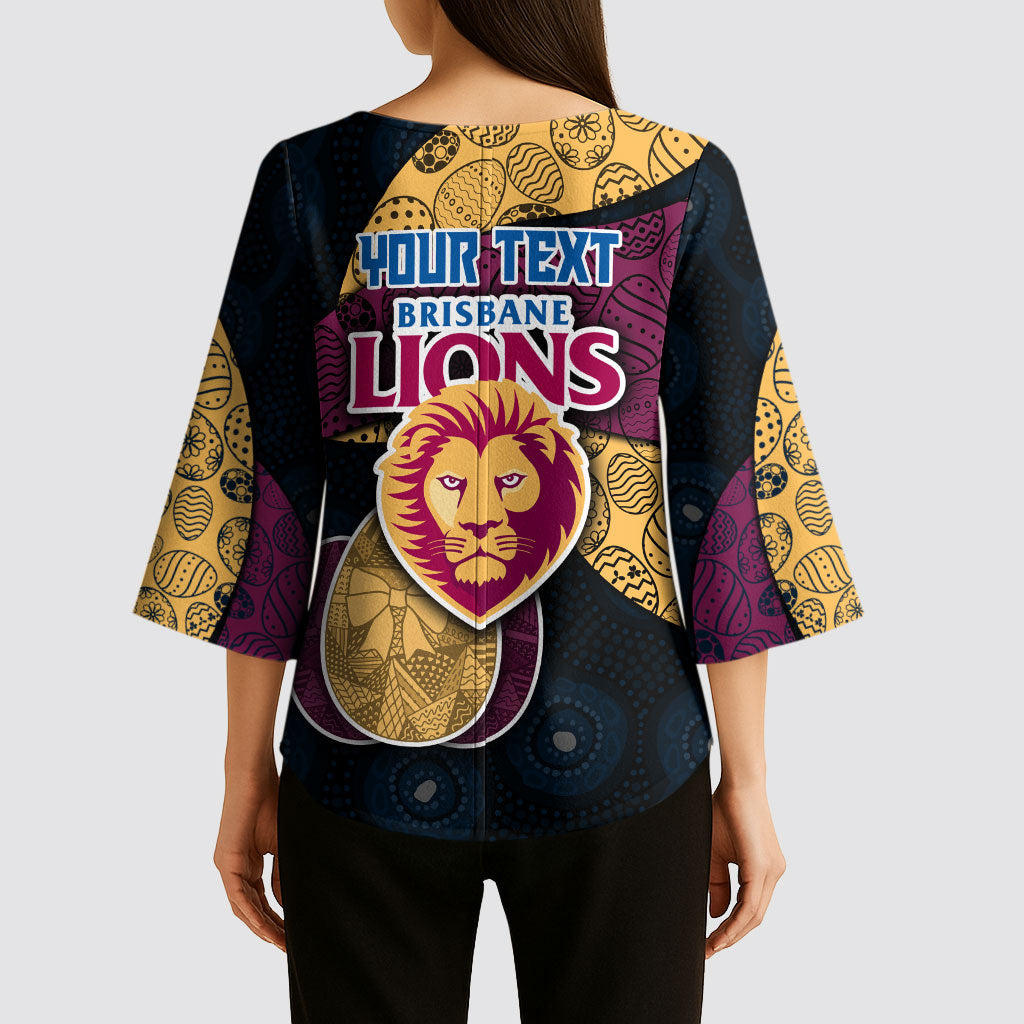 Personalized Brisbane Lions Football Kimono Sleeve Blouse Easter Egg Pattern Maroon Gold Tribal Dot Art Style