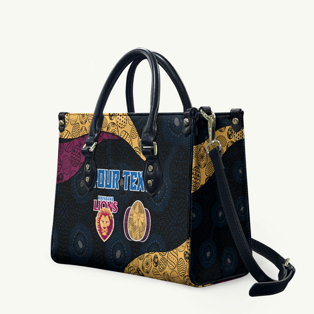 Personalized Brisbane Lions Football Leather Bag Easter Egg Pattern Maroon Gold Tribal Dot Art Style