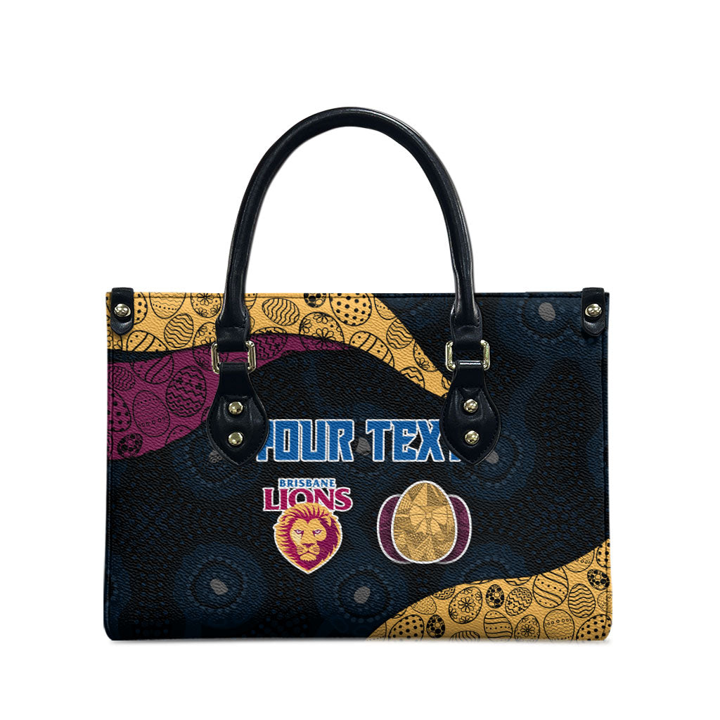 Personalized Brisbane Lions Football Leather Bag Easter Egg Pattern Maroon Gold Tribal Dot Art Style