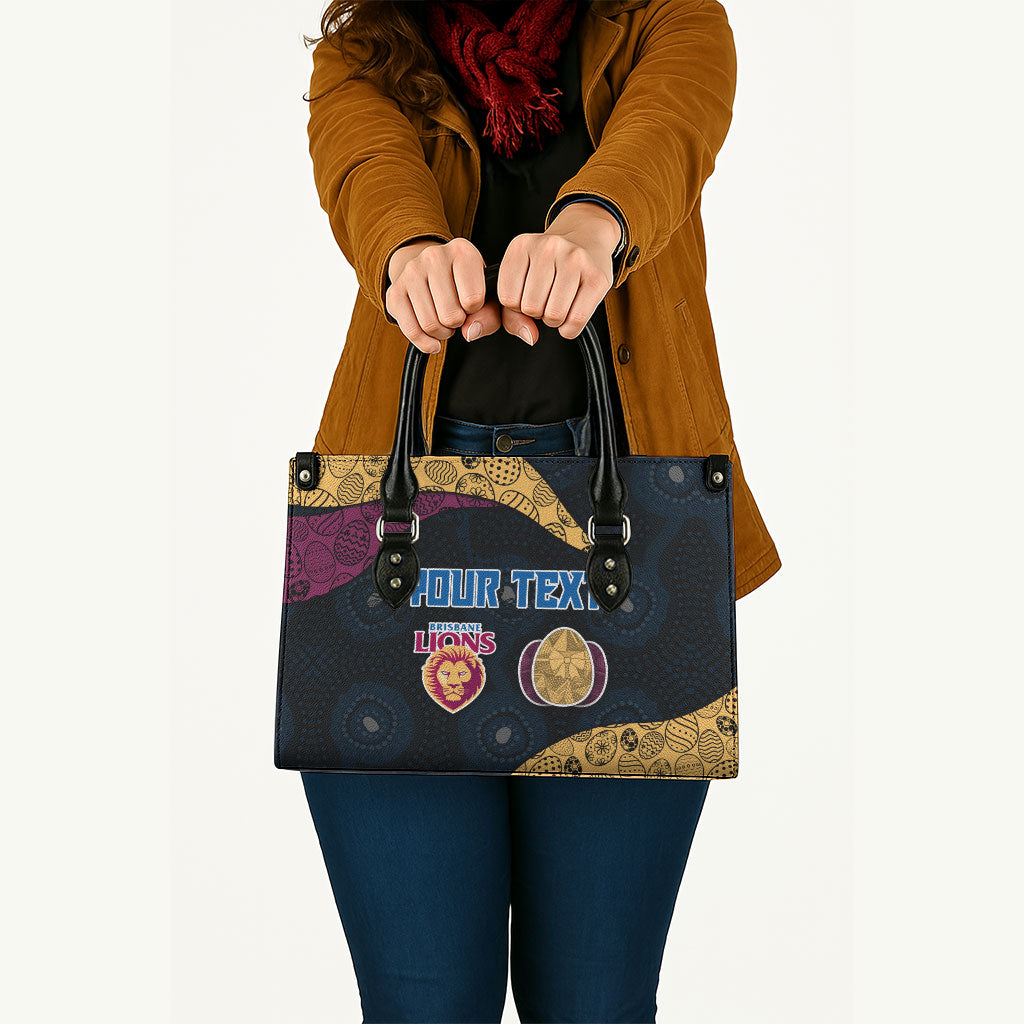 Personalized Brisbane Lions Football Leather Bag Easter Egg Pattern Maroon Gold Tribal Dot Art Style