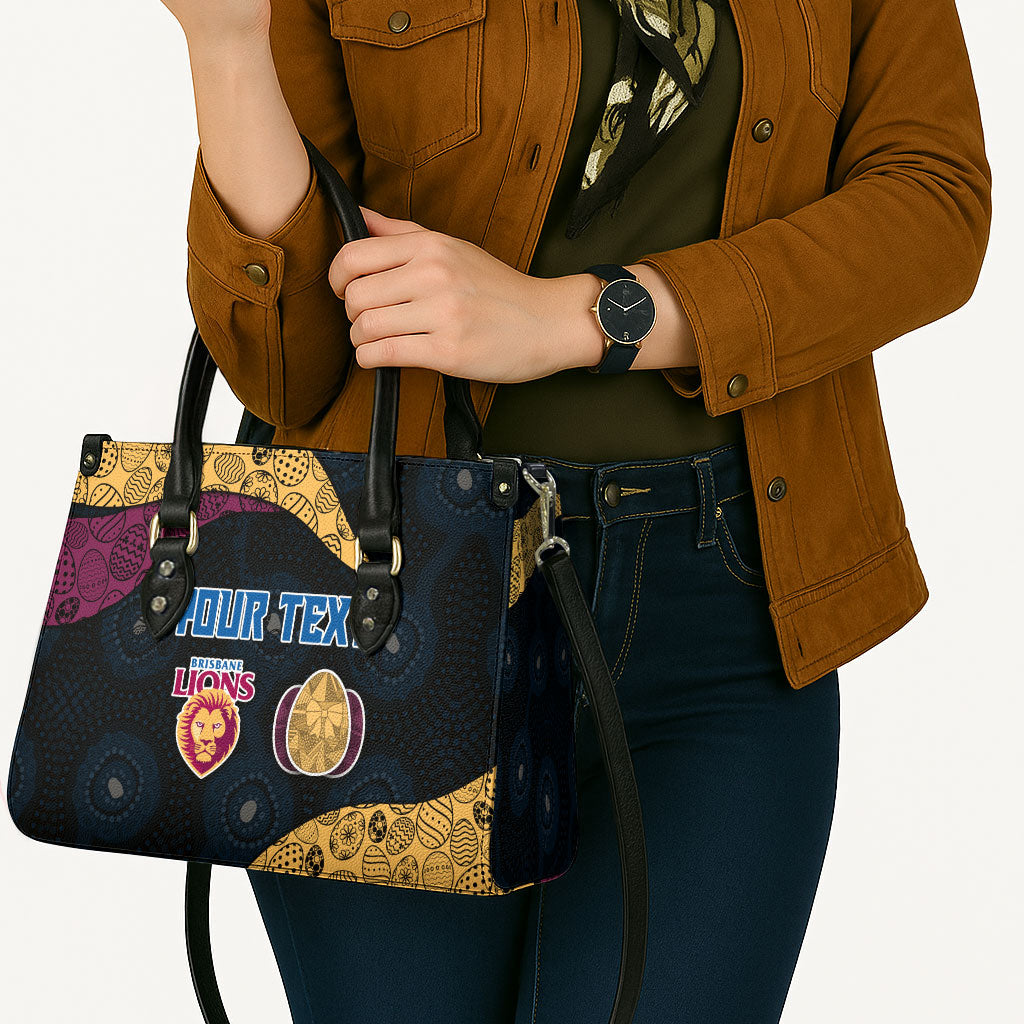 Personalized Brisbane Lions Football Leather Bag Easter Egg Pattern Maroon Gold Tribal Dot Art Style