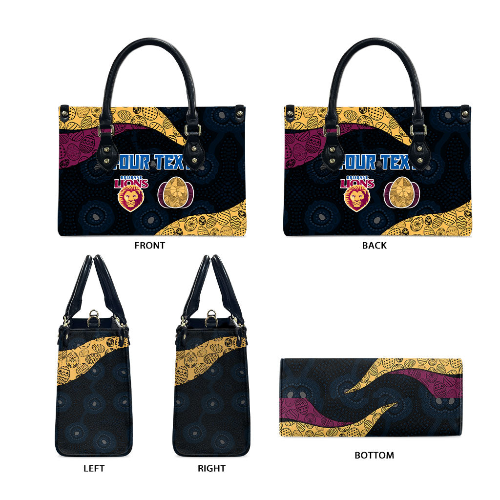 Personalized Brisbane Lions Football Leather Bag Easter Egg Pattern Maroon Gold Tribal Dot Art Style