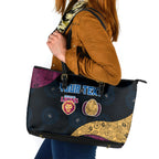 Personalized Brisbane Lions Football Leather Tote Bag Easter Egg Pattern Maroon Gold Tribal Dot Art Style