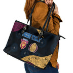 Personalized Brisbane Lions Football Leather Tote Bag Easter Egg Pattern Maroon Gold Tribal Dot Art Style