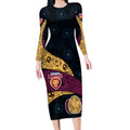 Personalized Brisbane Lions Football Long Sleeve Bodycon Dress Easter Egg Pattern Maroon Gold Tribal Dot Art Style