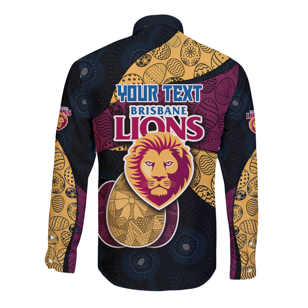 Personalized Brisbane Lions Football Long Sleeve Button Shirt Easter Egg Pattern Maroon Gold Tribal Dot Art Style