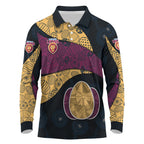 Personalized Brisbane Lions Football Long Sleeve Polo Shirt Easter Egg Pattern Maroon Gold Tribal Dot Art Style