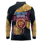 Personalized Brisbane Lions Football Long Sleeve Polo Shirt Easter Egg Pattern Maroon Gold Tribal Dot Art Style