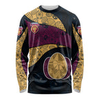 Personalized Brisbane Lions Football Long Sleeve Shirt Easter Egg Pattern Maroon Gold Tribal Dot Art Style