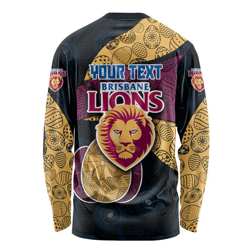 Personalized Brisbane Lions Football Long Sleeve Shirt Easter Egg Pattern Maroon Gold Tribal Dot Art Style