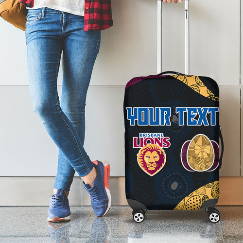 Personalized Brisbane Lions Football Luggage Cover Easter Egg Pattern Maroon Gold Tribal Dot Art Style