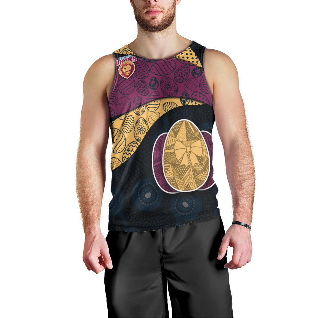 Personalized Brisbane Lions Football Men Tank Top Easter Egg Pattern Maroon Gold Tribal Dot Art Style