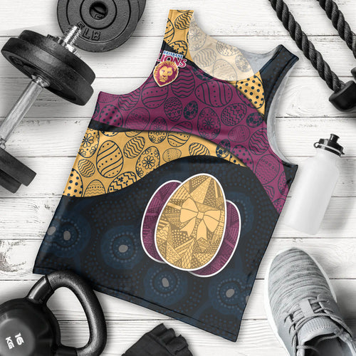 Personalized Brisbane Lions Football Men Tank Top Easter Egg Pattern Maroon Gold Tribal Dot Art Style