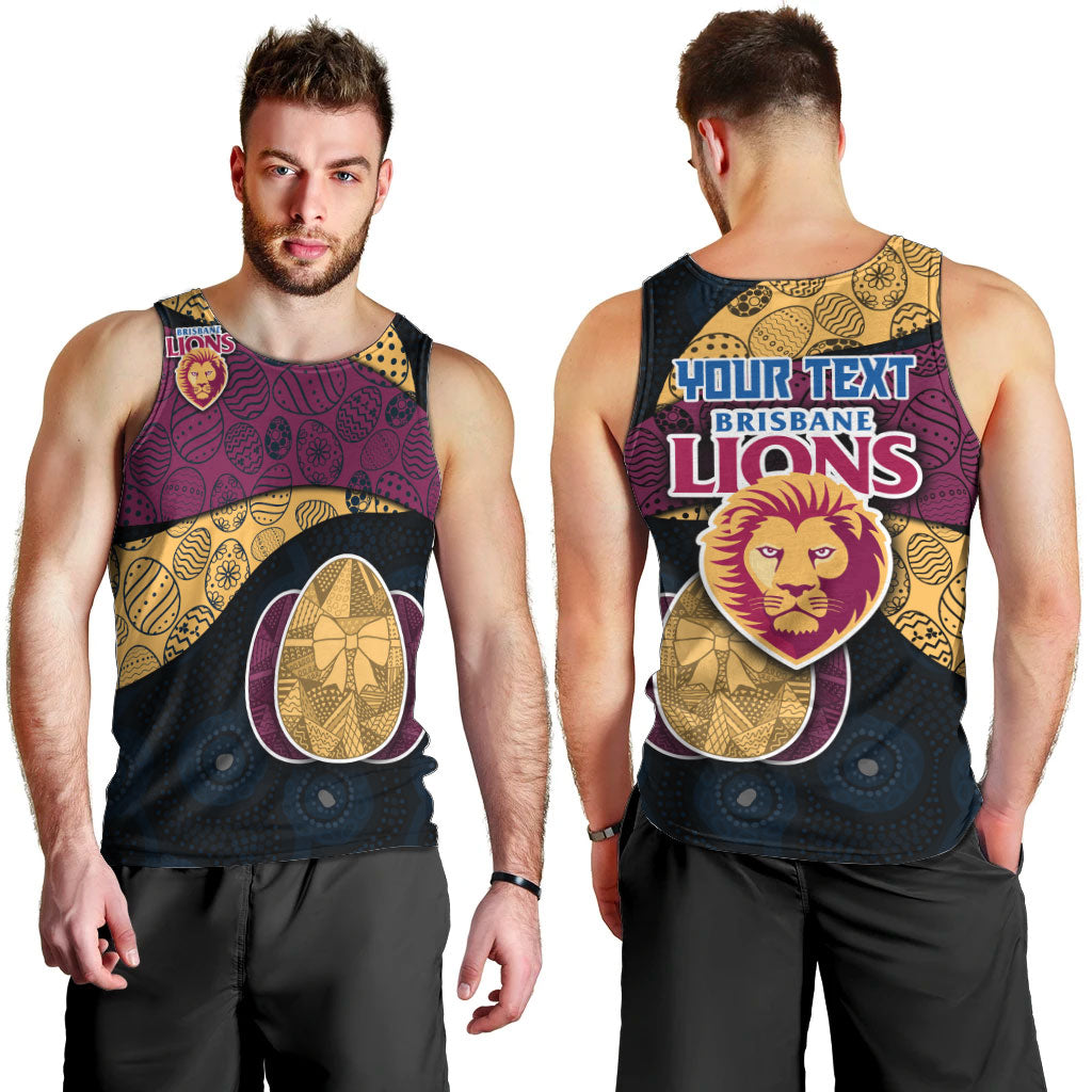 Personalized Brisbane Lions Football Men Tank Top Easter Egg Pattern Maroon Gold Tribal Dot Art Style