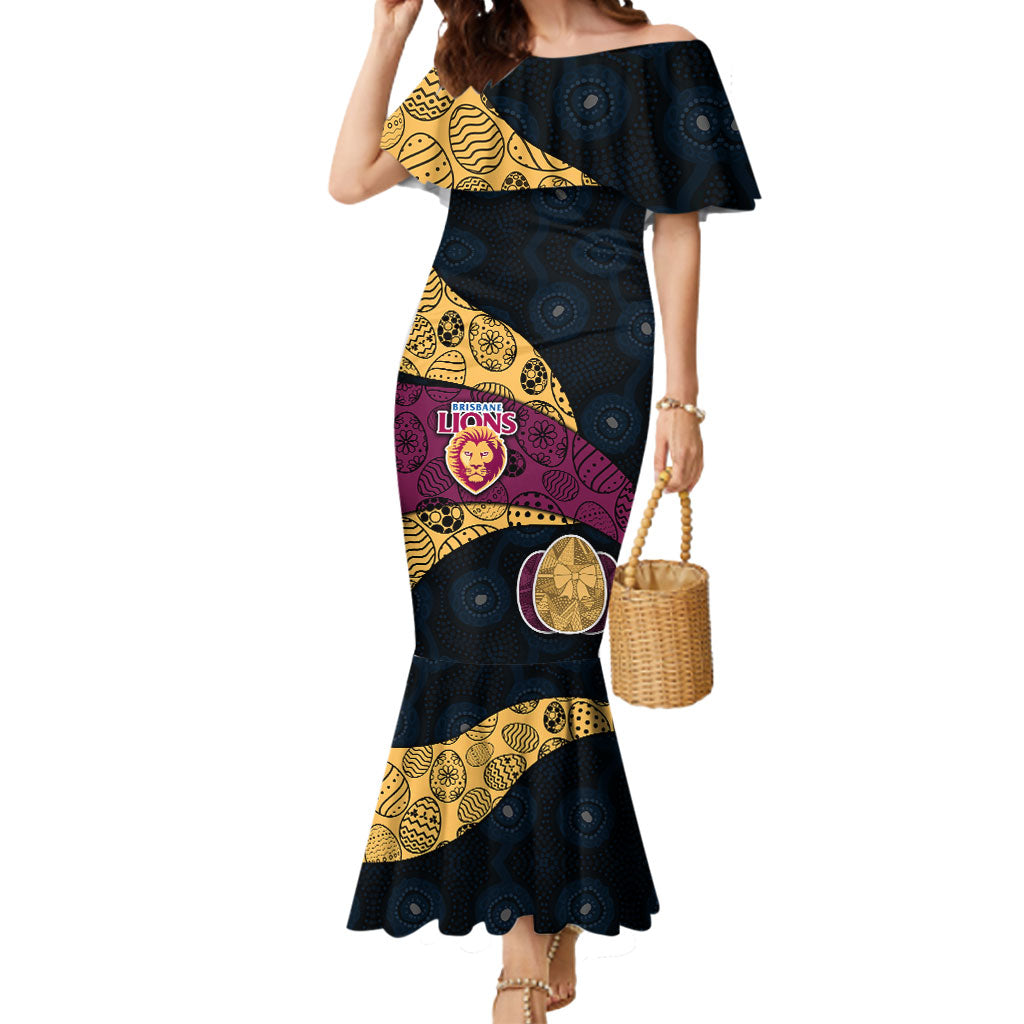 Personalized Brisbane Lions Football Mermaid Dress Easter Egg Pattern Maroon Gold Tribal Dot Art Style