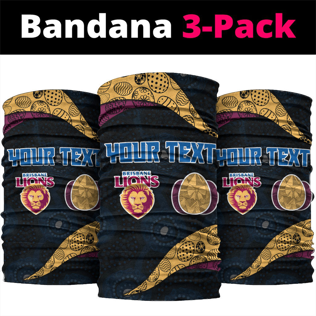 Personalized Brisbane Lions Football Neck Gaiter Easter Egg Pattern Maroon Gold Tribal Dot Art Style