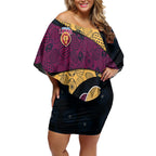 Personalized Brisbane Lions Football Off Shoulder Short Dress Easter Egg Pattern Maroon Gold Tribal Dot Art Style