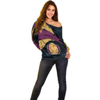Personalized Brisbane Lions Football Off Shoulder Sweater Easter Egg Pattern Maroon Gold Tribal Dot Art Style
