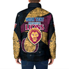 Personalized Brisbane Lions Football Padded Jacket Easter Egg Pattern Maroon Gold Tribal Dot Art Style