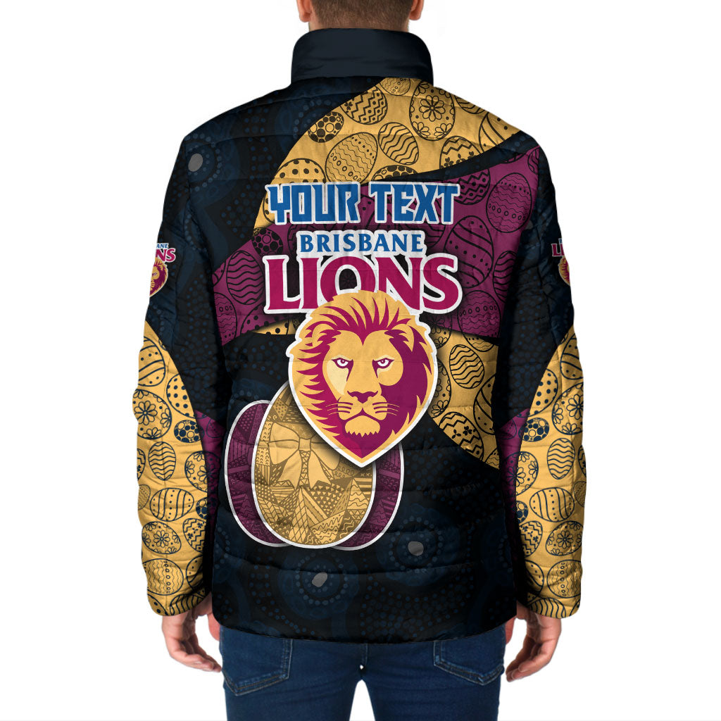 Personalized Brisbane Lions Football Padded Jacket Easter Egg Pattern Maroon Gold Tribal Dot Art Style
