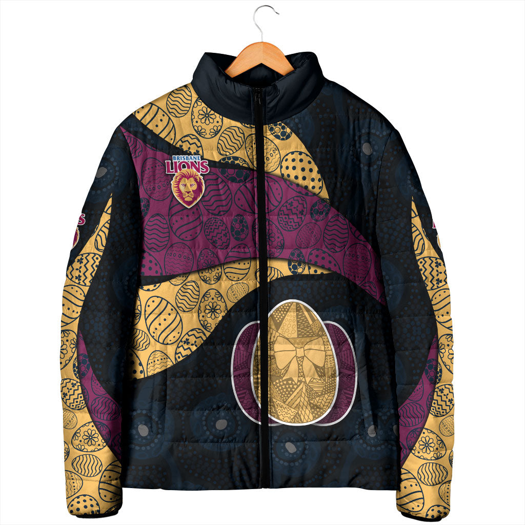 Personalized Brisbane Lions Football Padded Jacket Easter Egg Pattern Maroon Gold Tribal Dot Art Style