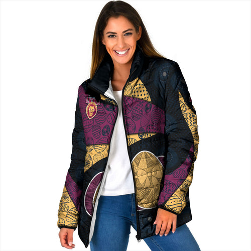 Personalized Brisbane Lions Football Padded Jacket Easter Egg Pattern Maroon Gold Tribal Dot Art Style