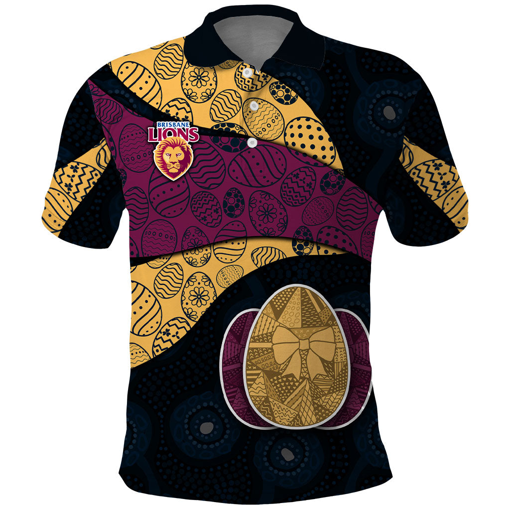 Personalized Brisbane Lions Football Polo Shirt Easter Egg Pattern Maroon Gold Tribal Dot Art Style