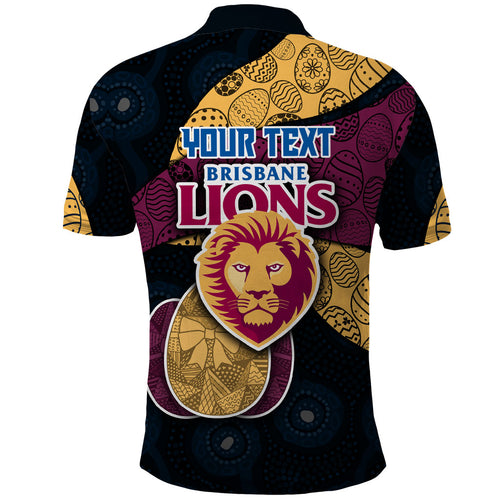 Personalized Brisbane Lions Football Polo Shirt Easter Egg Pattern Maroon Gold Tribal Dot Art Style