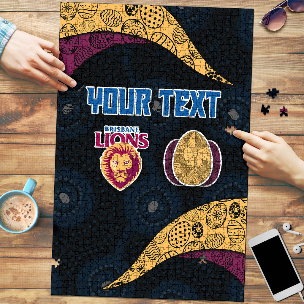 Personalized Brisbane Lions Football Puzzle Easter Egg Pattern Maroon Gold Tribal Dot Art Style