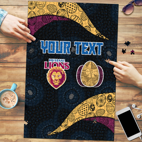 Personalized Brisbane Lions Football Puzzle Easter Egg Pattern Maroon Gold Tribal Dot Art Style