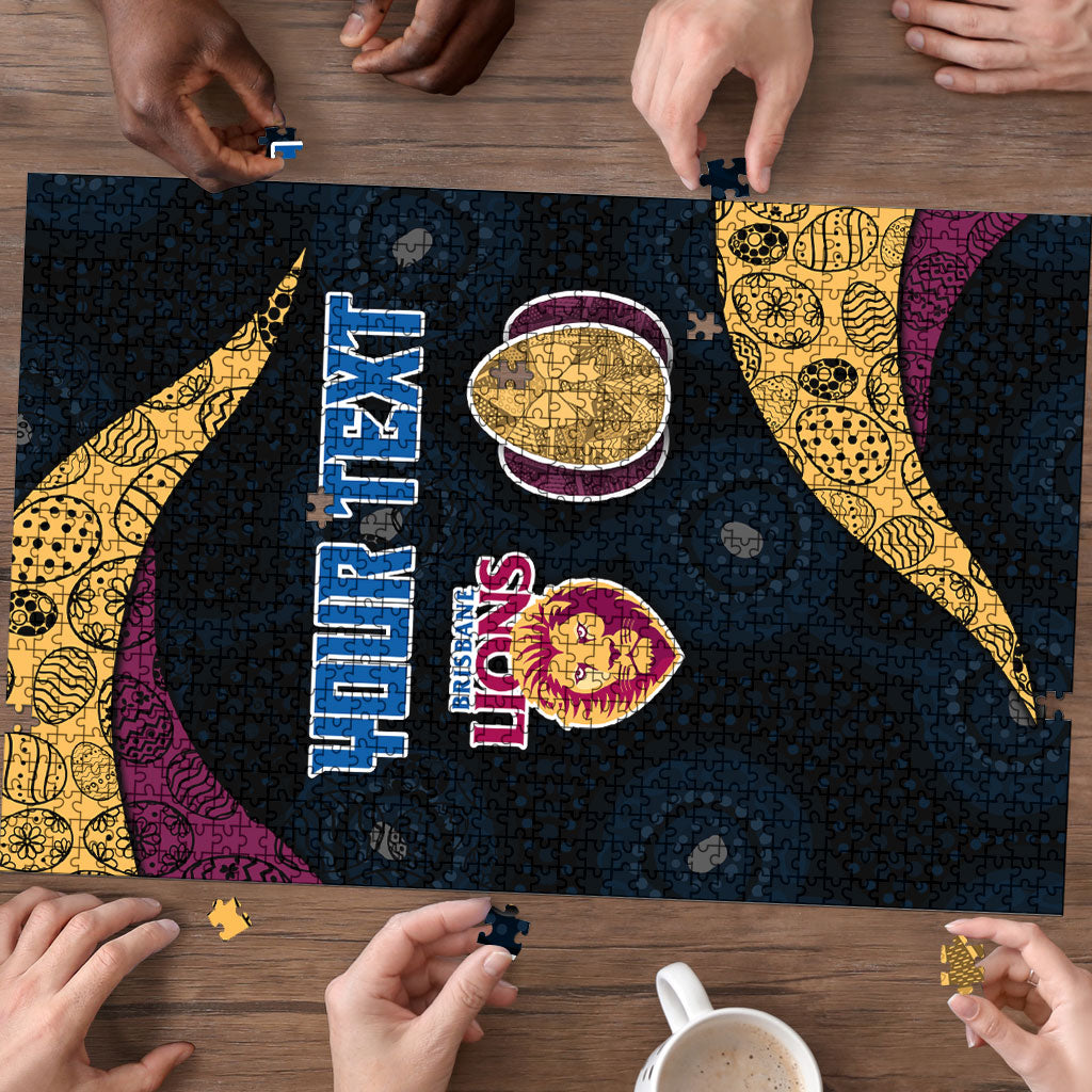Personalized Brisbane Lions Football Puzzle Easter Egg Pattern Maroon Gold Tribal Dot Art Style