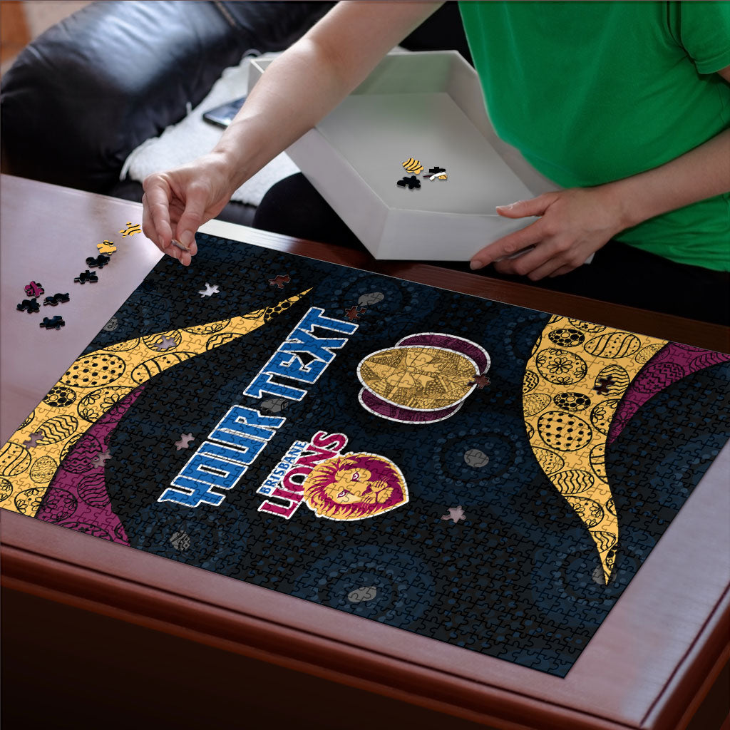 Personalized Brisbane Lions Football Puzzle Easter Egg Pattern Maroon Gold Tribal Dot Art Style