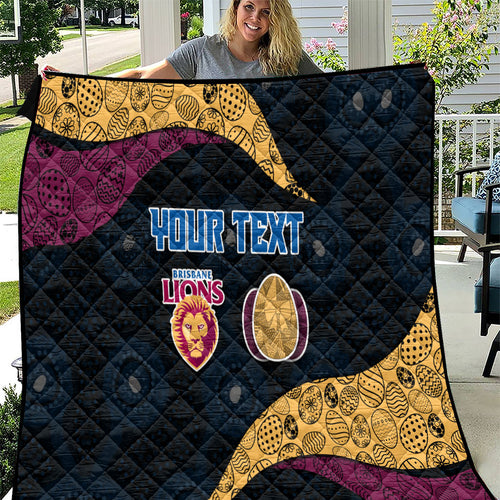 Personalized Brisbane Lions Football Quilt Easter Egg Pattern Maroon Gold Tribal Dot Art Style