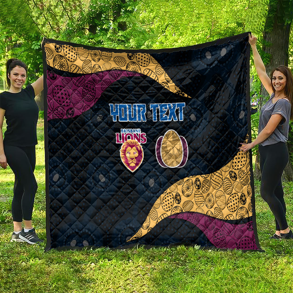 Personalized Brisbane Lions Football Quilt Easter Egg Pattern Maroon Gold Tribal Dot Art Style