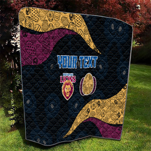 Personalized Brisbane Lions Football Quilt Easter Egg Pattern Maroon Gold Tribal Dot Art Style