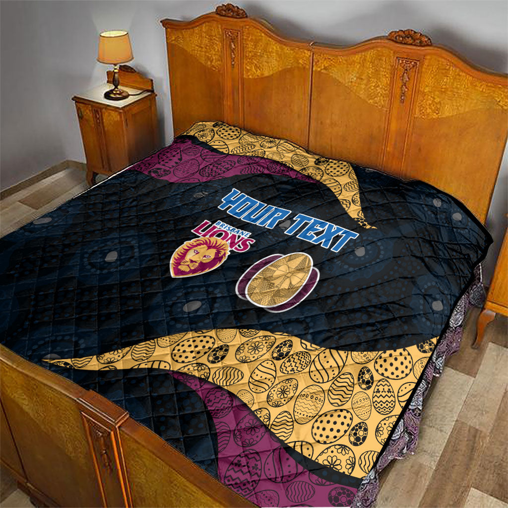 Personalized Brisbane Lions Football Quilt Easter Egg Pattern Maroon Gold Tribal Dot Art Style