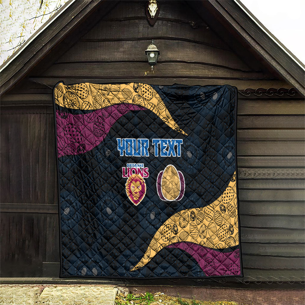 Personalized Brisbane Lions Football Quilt Easter Egg Pattern Maroon Gold Tribal Dot Art Style
