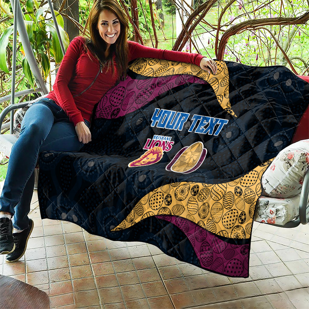 Personalized Brisbane Lions Football Quilt Easter Egg Pattern Maroon Gold Tribal Dot Art Style
