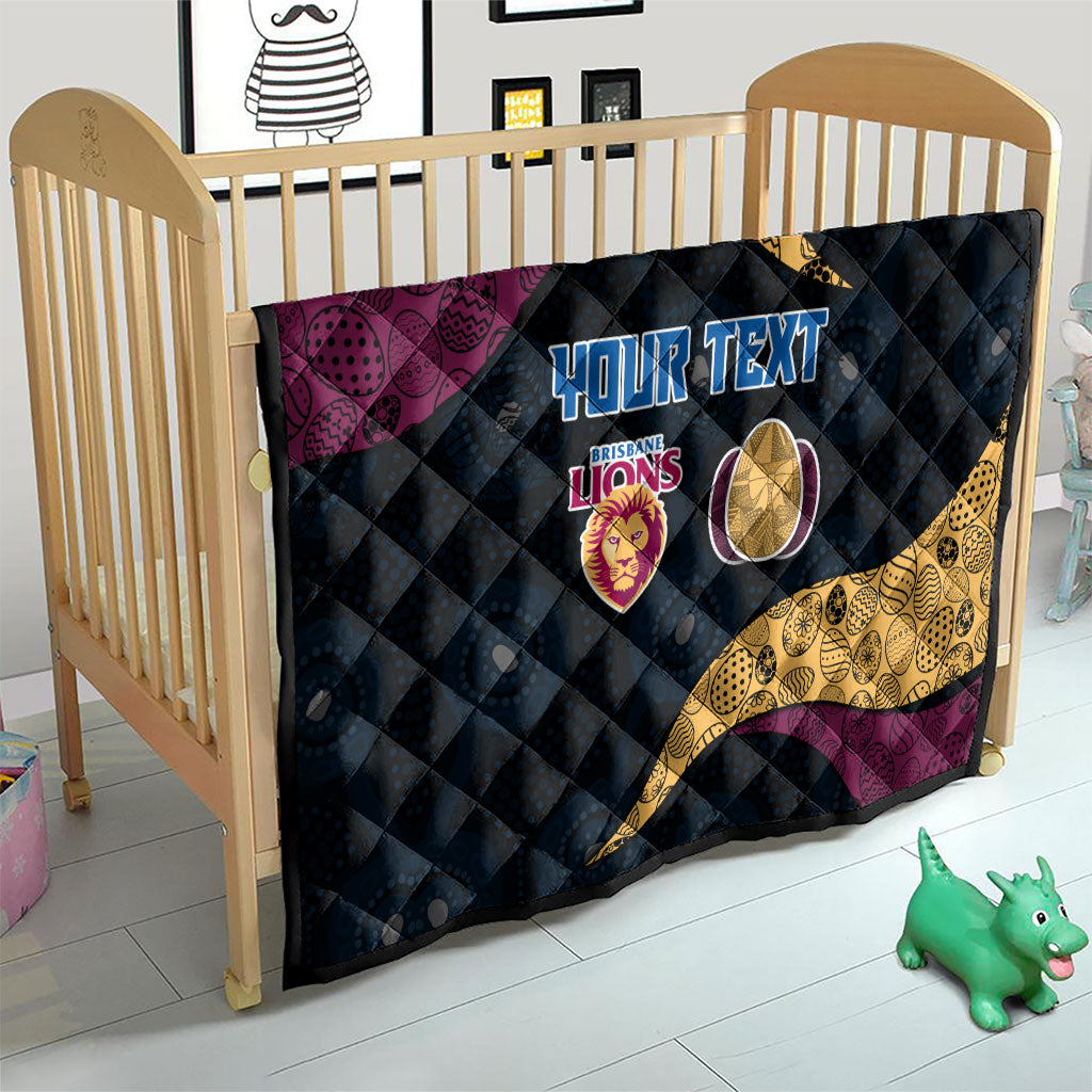 Personalized Brisbane Lions Football Quilt Easter Egg Pattern Maroon Gold Tribal Dot Art Style