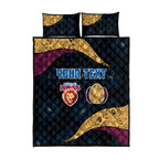 Personalized Brisbane Lions Football Quilt Bed Set Easter Egg Pattern Maroon Gold Tribal Dot Art Style