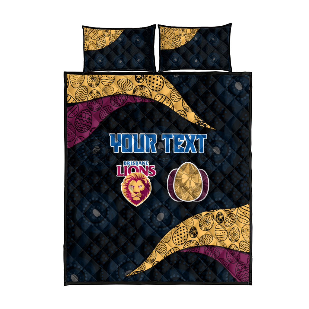 Personalized Brisbane Lions Football Quilt Bed Set Easter Egg Pattern Maroon Gold Tribal Dot Art Style