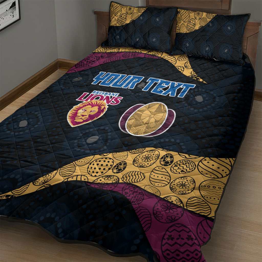 Personalized Brisbane Lions Football Quilt Bed Set Easter Egg Pattern Maroon Gold Tribal Dot Art Style