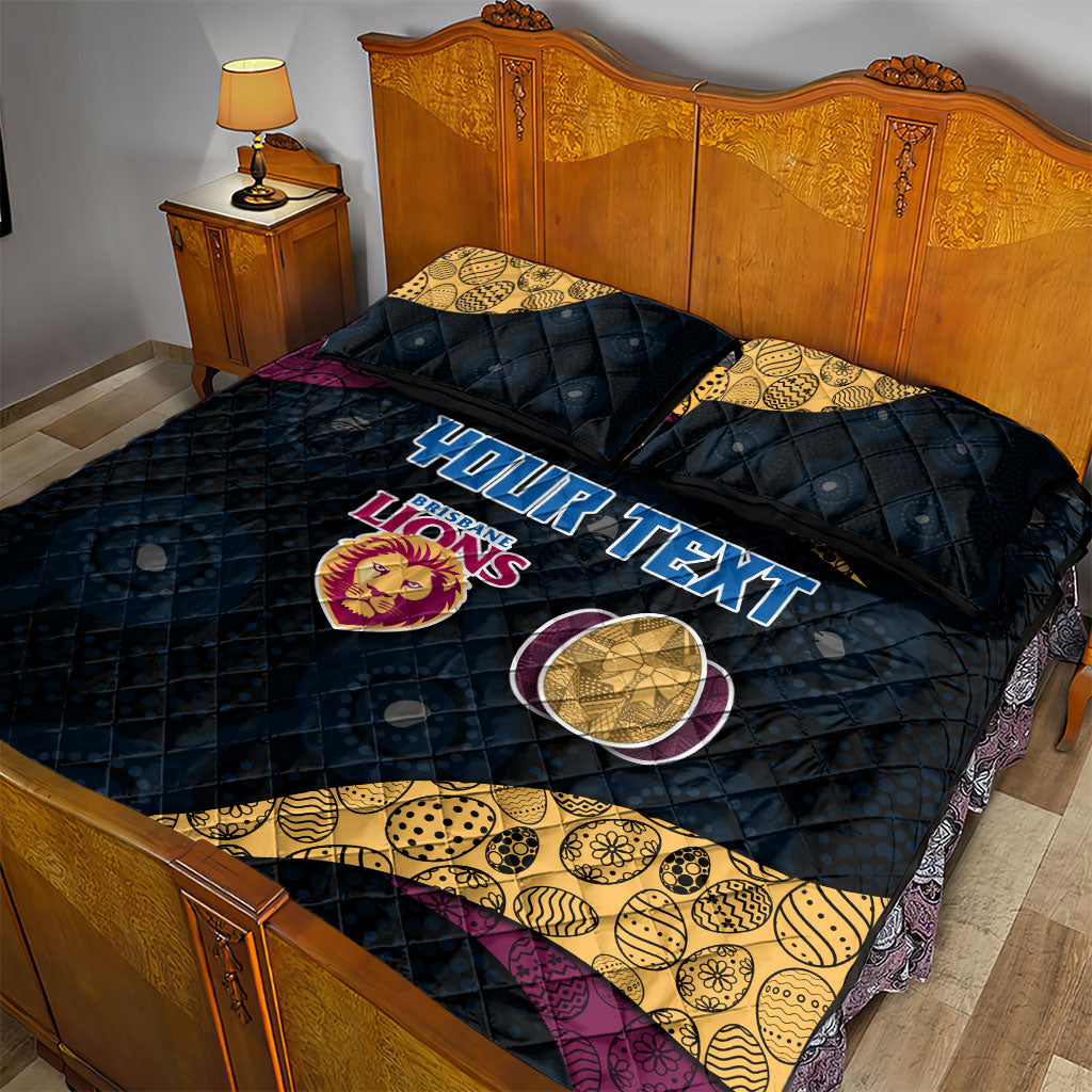 Personalized Brisbane Lions Football Quilt Bed Set Easter Egg Pattern Maroon Gold Tribal Dot Art Style
